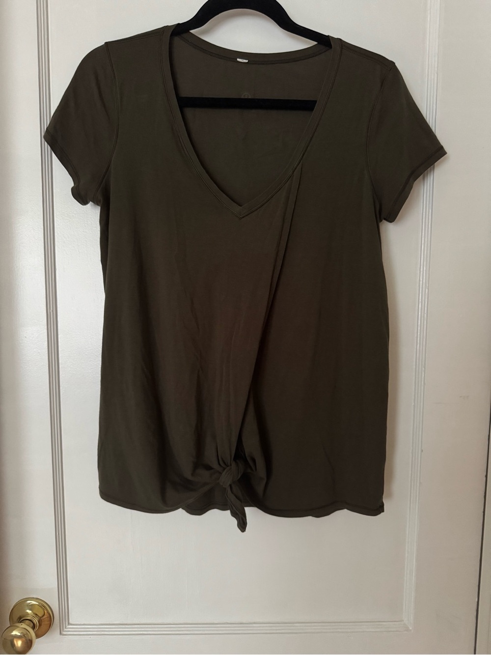 Lululemon olive green, short-sleeve V-neck t-shirt with twist